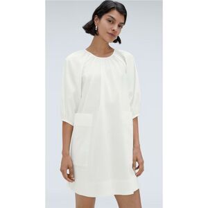 Everlane Women's XS White Seersucker Puff Sleeve Knee Length Dress